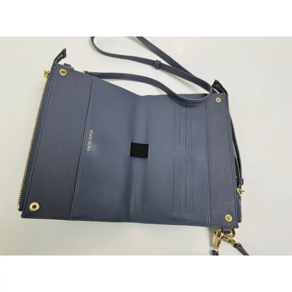 Dagne Dover Double Zip Crossbody in Dusty Blue with Gold Hardware